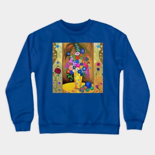 Modern Still Life Painting After Klimt with Flowers in a Gold Vase Crewneck Sweatshirt